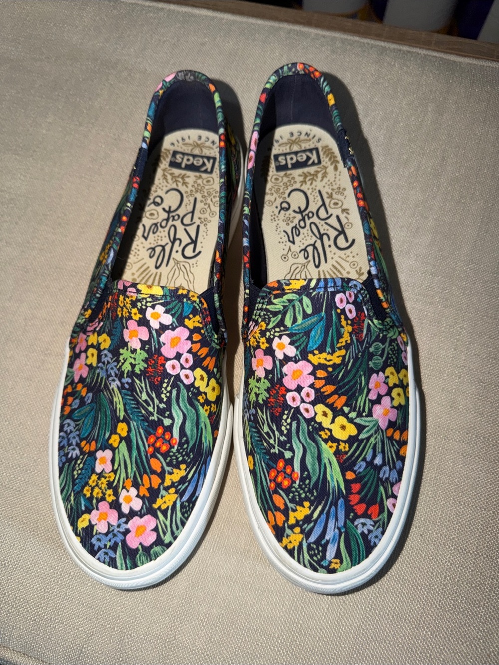 Keds Blue Floral Slip-On Sneakers with Multicolor Blooms
